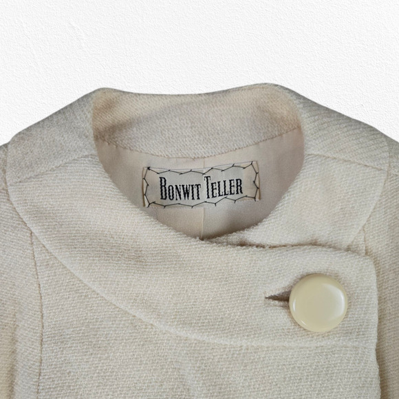 50s Vintage Bonwitt Teller Cream Wool Jackie O Cropped Blazer Skirt Suit Size 4 - Picture 5 of 16